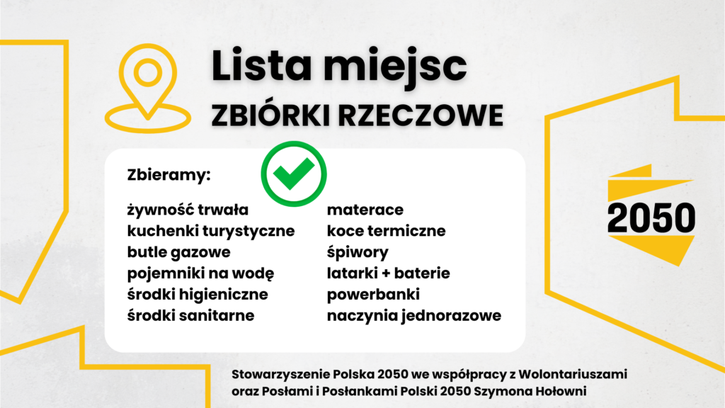 Lista miejsc [aktualizowana] – Zbiórki rzeczowe Polski 2050 dla ofiar powodzi